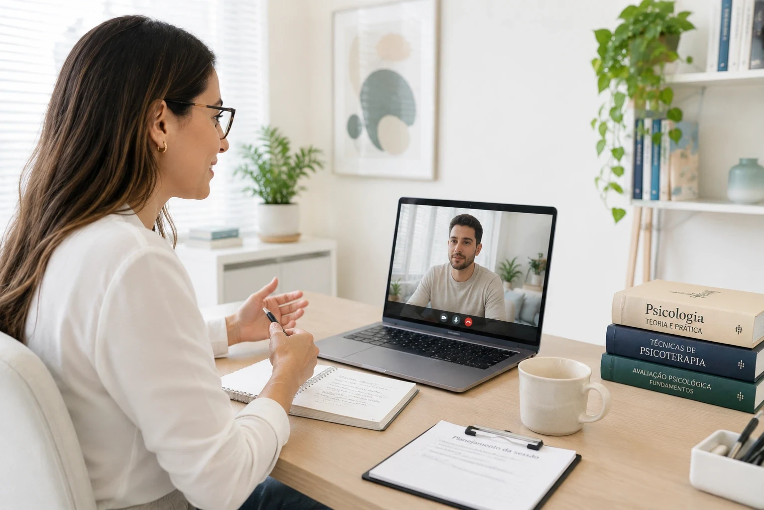 Sessão de psicoterapia online por videochamada